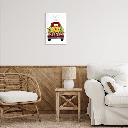 Stupell Industries Hello Summer Quote Sunflower Flower Patriotic Truck Wall Plaque Art